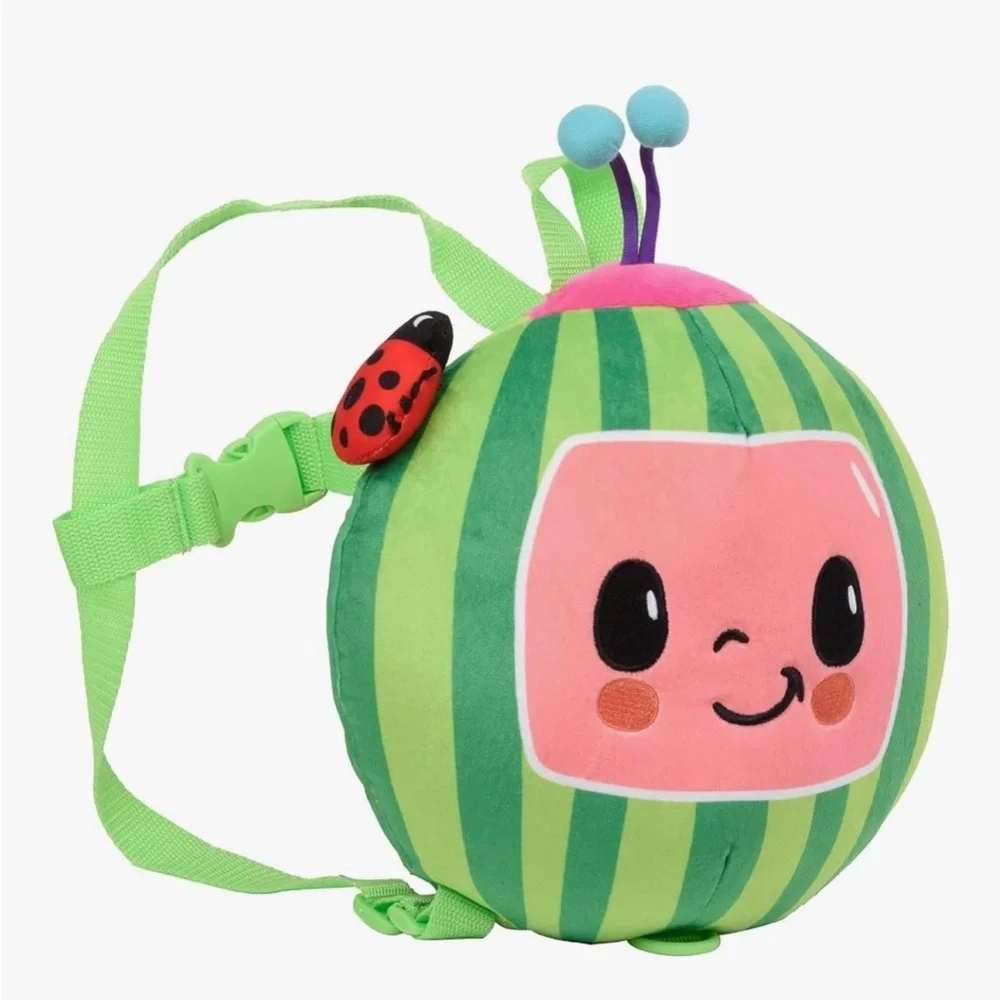 New Cocomelon Plush Toddler Kids Backpack + detachable safety leash Green Pink